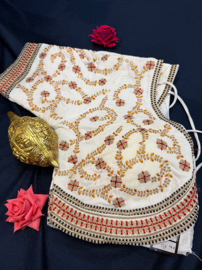 40” White Velvet Sari Blouse Indian Top Choli B1