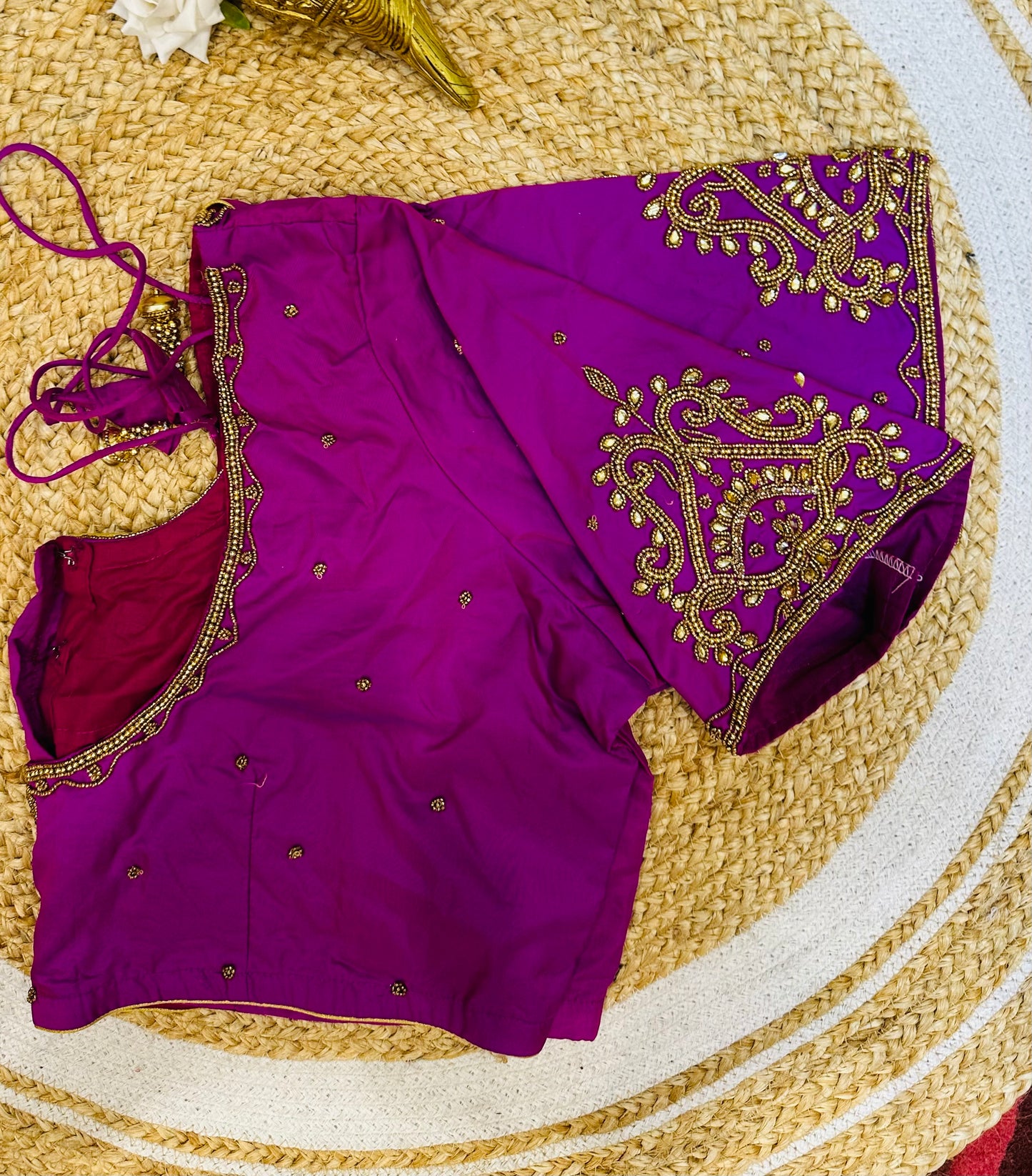 50” Size 20 Aari hand Worked Sari Blouse Indian Saree Top Choli Silk B48