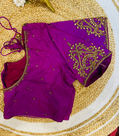 50” Size 20 Aari hand Worked Sari Blouse Indian Saree Top Choli Silk B48