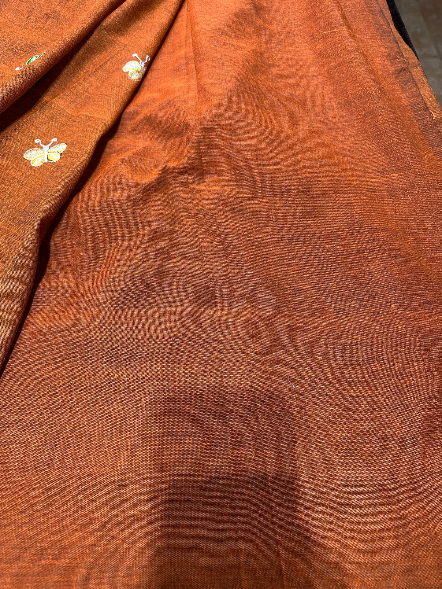 Khadi Soft Cotton Linen Sari Indian Saree Rusty Orange S59