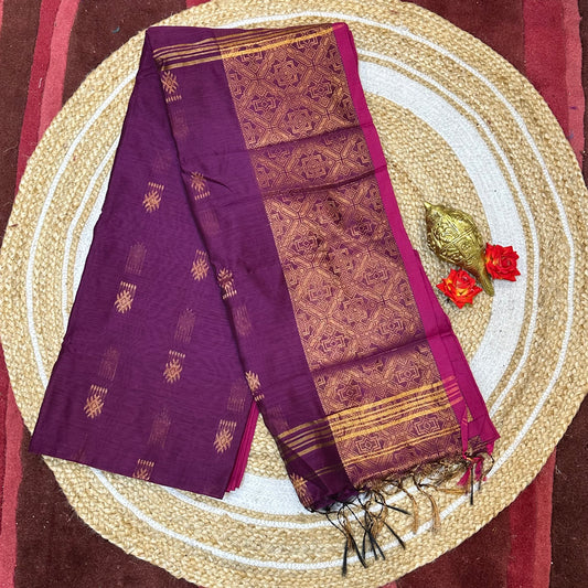 Soft Silk Cotton Sari Indian Plum Wine colour Saree S118