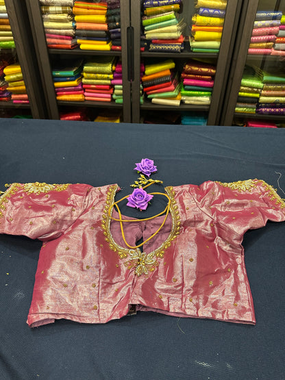 40” Aari hand Worked Sari Blouse Indian Top Choli Silk Onion Pink B3