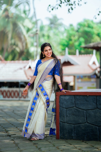 Kerala Multi Set Mundu Vishu Sari Indian hand Printed Kasavu Onam Saree C53