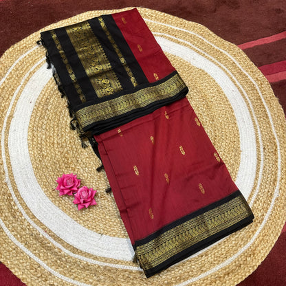 Maroon Black Kalyani Silk Cotton Traditional Sari South Indian Saree S140