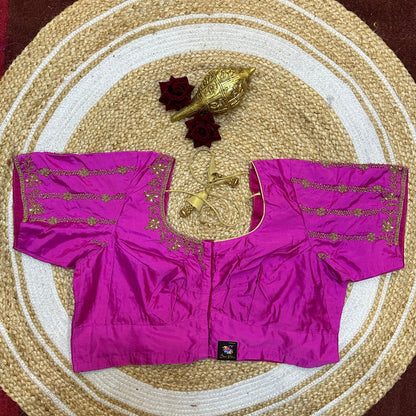 44” Size 14 Aari Worked Sari Blouse Indian Saree Top Silk Hot Pink B253