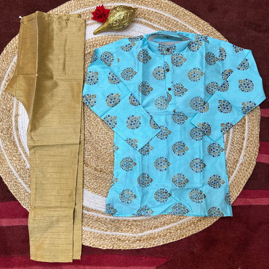 Boys Indian Sherwani Outfit kids Kurta Blue Gold K11