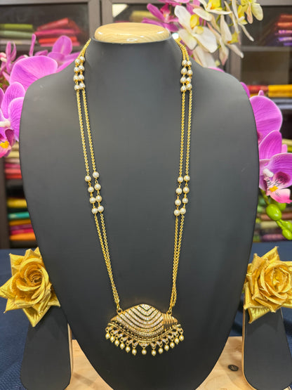 Impon Indian Necklace White Sanku Conch Pathakkam Haram N19