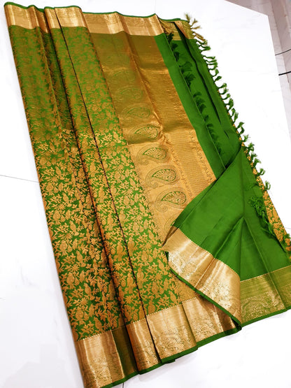 Kanchipuram Pure Silk Saree Green & Copper Kanjivaram Sari| SPK187