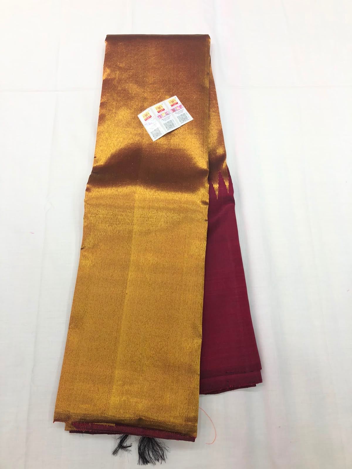 Raising Border Kanchipuram Pure Silk Saree Maroon Indian Kanjivaram Sari| SPK356