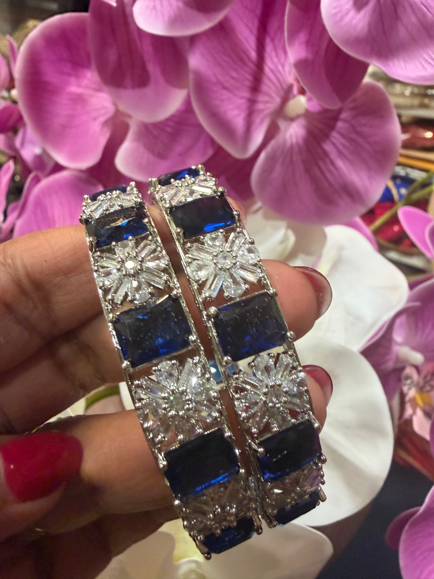 Indian American Diamond Bangles Blue white Stones Bracelets B10