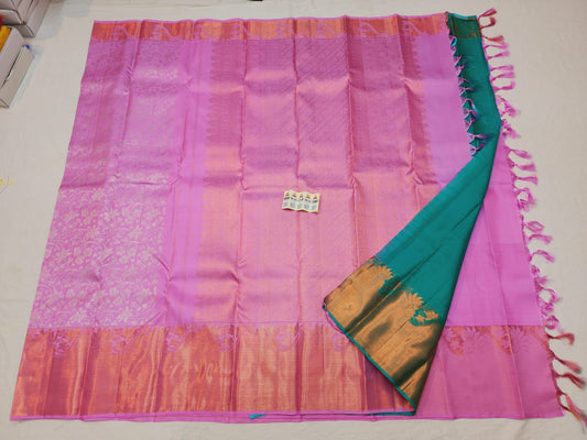 Bridal Kanchipuram Pure Silk Saree Pink Kanjivaram Sari| SPK117