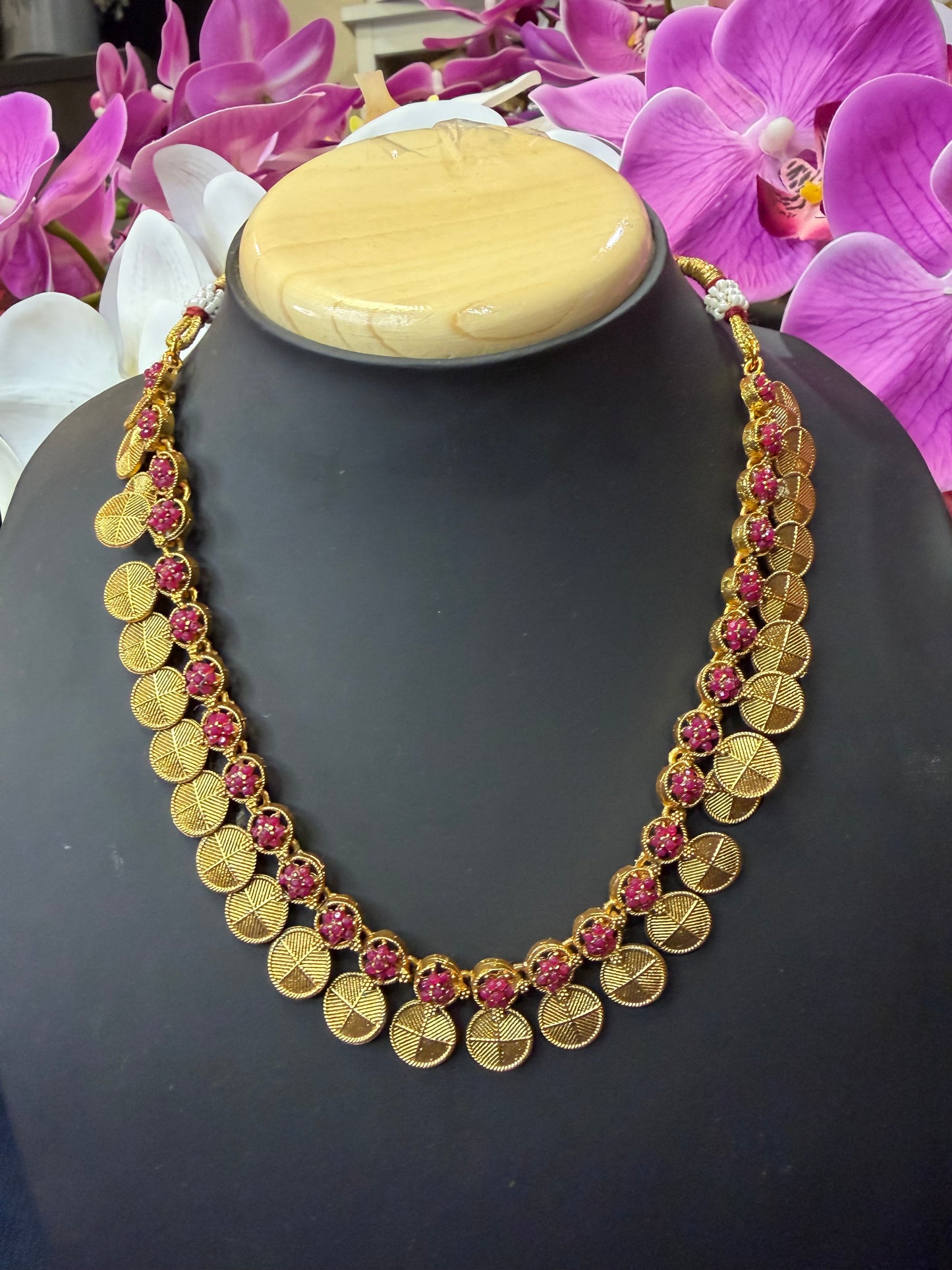Indian Necklace & Earrings Ruby Pink Addiyal Jewellery Set V4