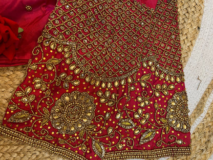 40” Bridal Aari hand Worked Sari Blouse Indian Top Choli Silk Red B39