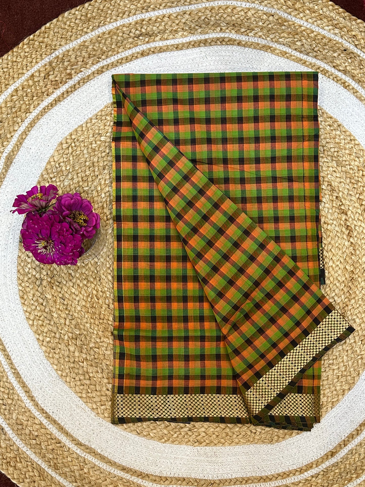 Sungudi Cotton Sari checked Indian Saree S63