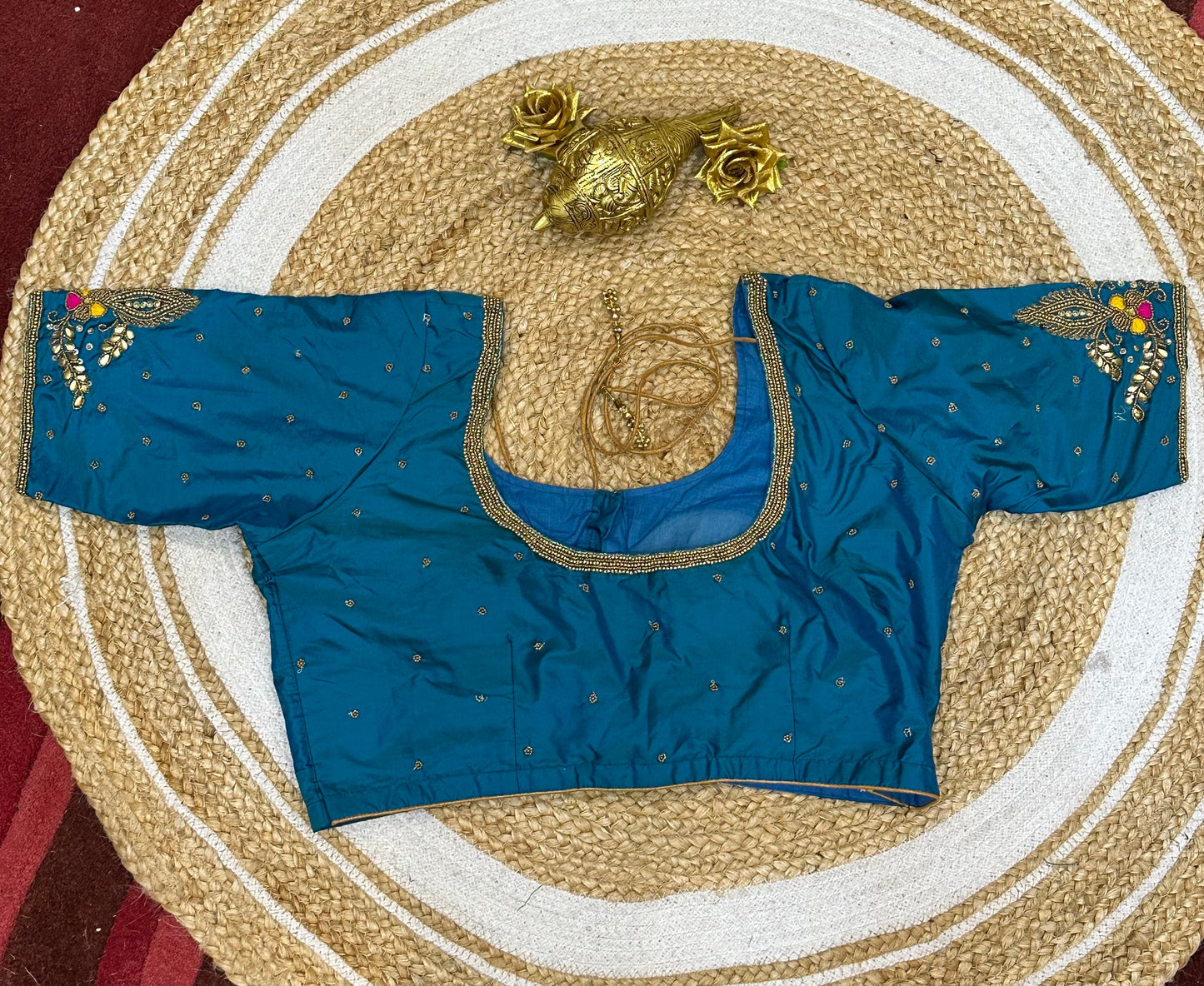 42” XL Size 12 size Aari Worked Sari Blouse Indian Saree Top Blue B146