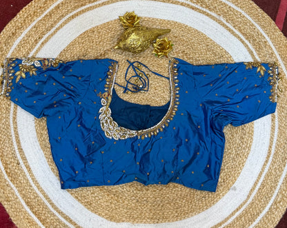 42” XL Size 12 size Aari Worked Sari Blouse Indian Saree Top Blue B159