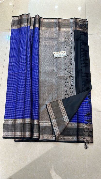 Kanchipuram Pure Silk Saree Blue Kanjivaram Sari| SPK174