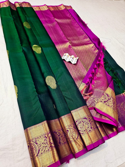 Kanchipuram Pure Silk Saree Bridal Green Kanjivaram Sari SPK282