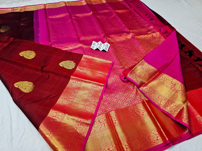 Kanchipuram Pure Silk Saree Bridal Maroon Kanjivaram Sari SPK283