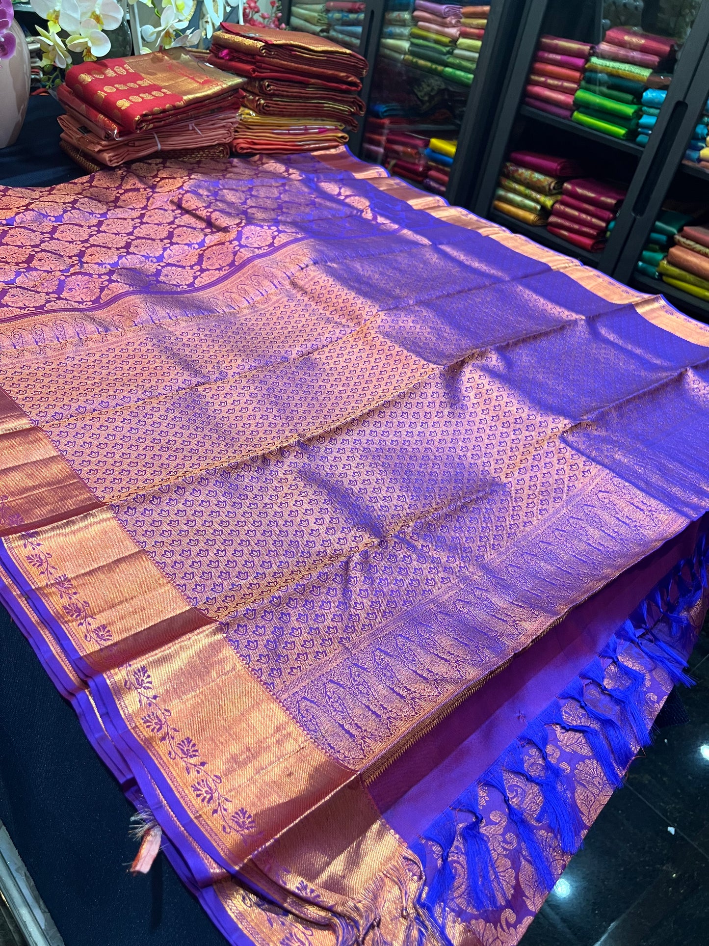 Kanchipuram Pure Silk Saree Purple Bridal Kanjivaram Sari| SPK167