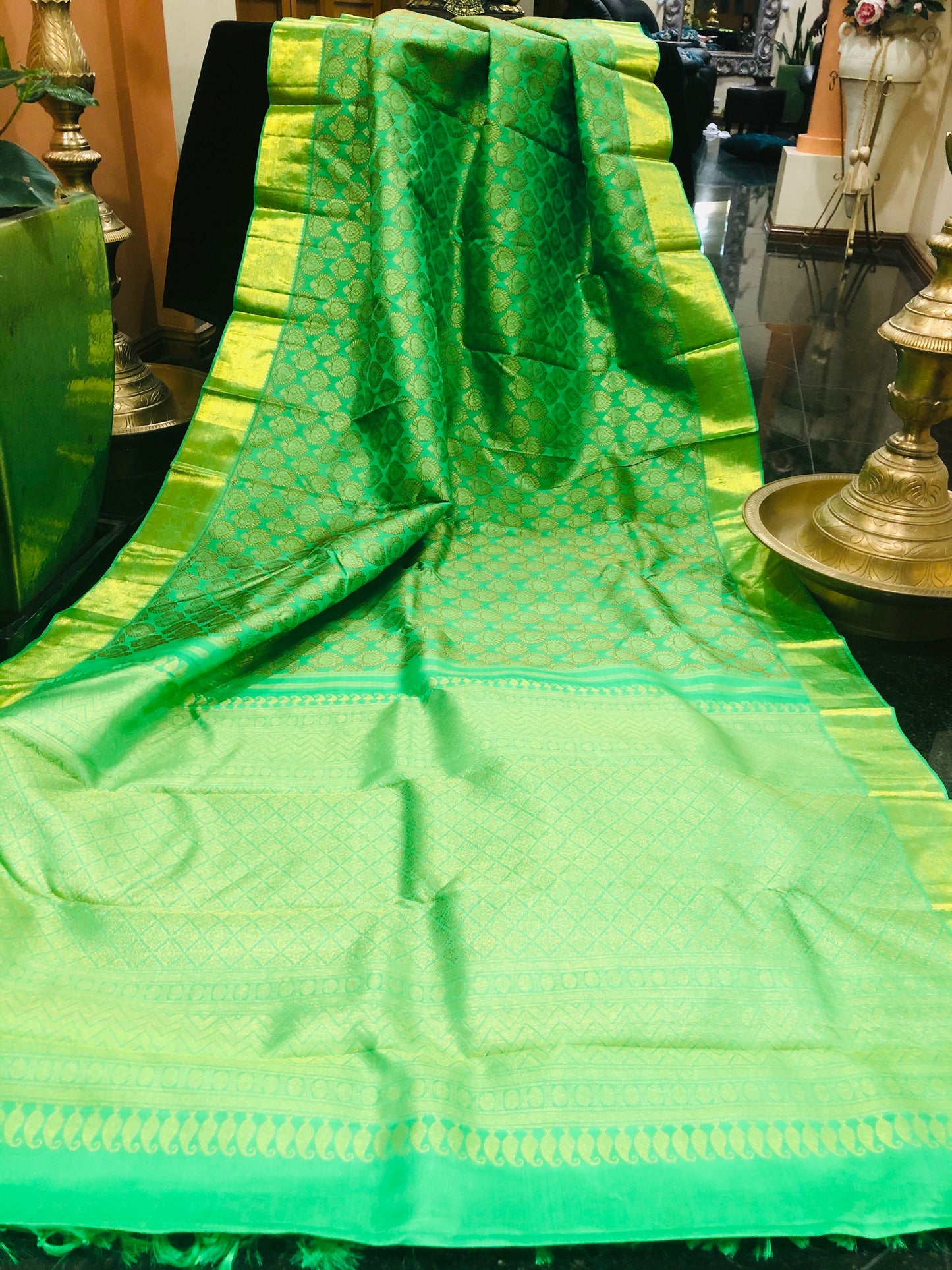 Bridal Kanchipuram Pure Silk Saree Green Kanjivaram Sari| SPK155