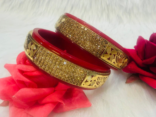 Maroon Colour Plastic Bangles with Gold Work | B004