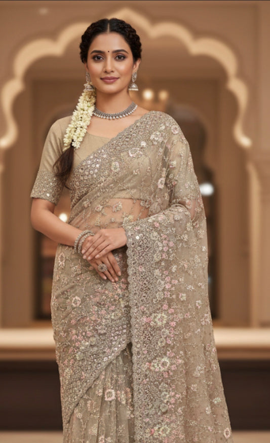 Pastel Pink Fancy Party wear Net Sari Indian Saree S80