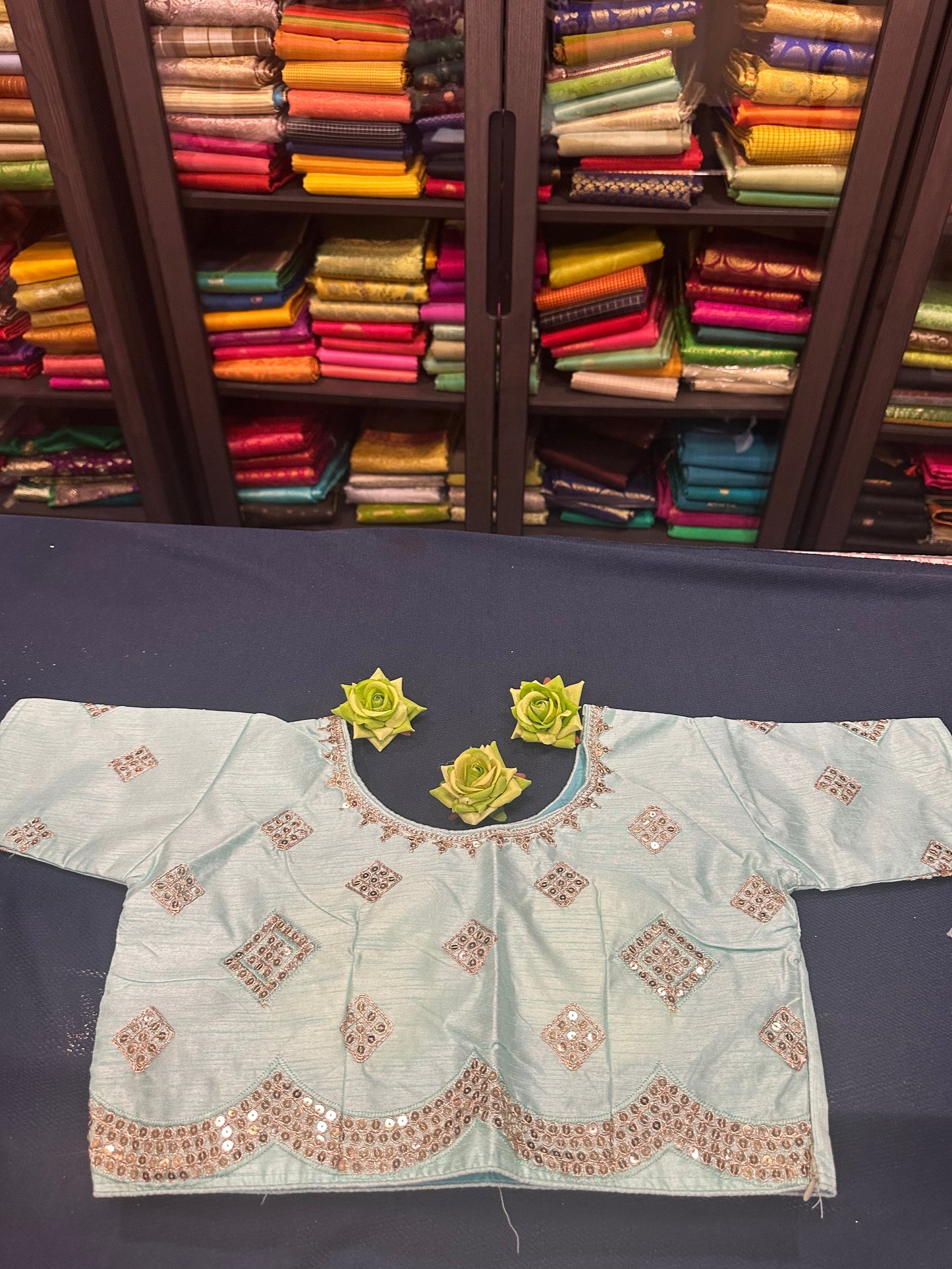 Sky Blue Fancy Party wear Sari Indian Saree Blouse Combo S87