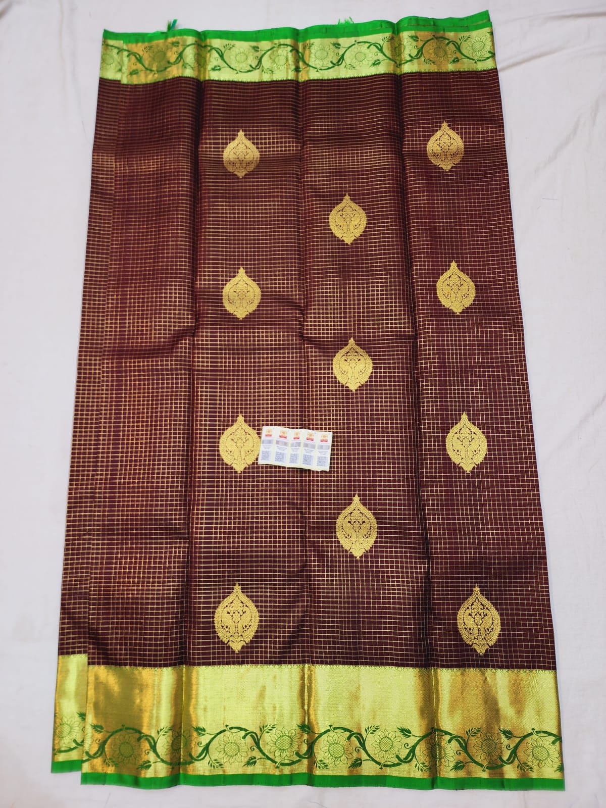 Kanchipuram Pure Silk Saree Brown & green with Gold Kanjivaram Sari| SPK122