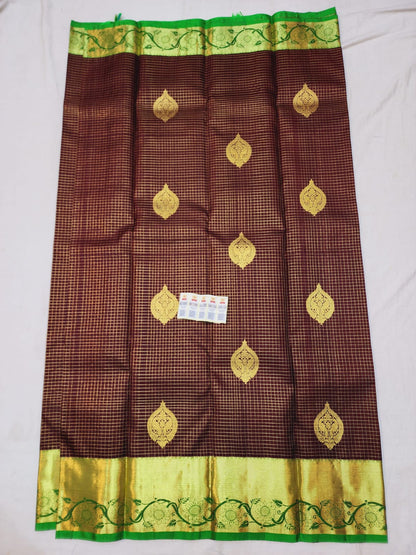 Kanchipuram Pure Silk Saree Brown & green with Gold Kanjivaram Sari| SPK122