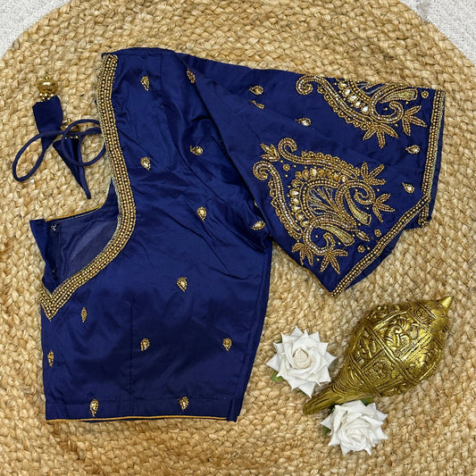 36” Small size Aari Worked Sari Blouse Indian Saree Navy Blue B205