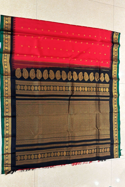 1g Gold Kanchipuram Pure Silk Saree Red black Kanjivaram Sari| SPK175