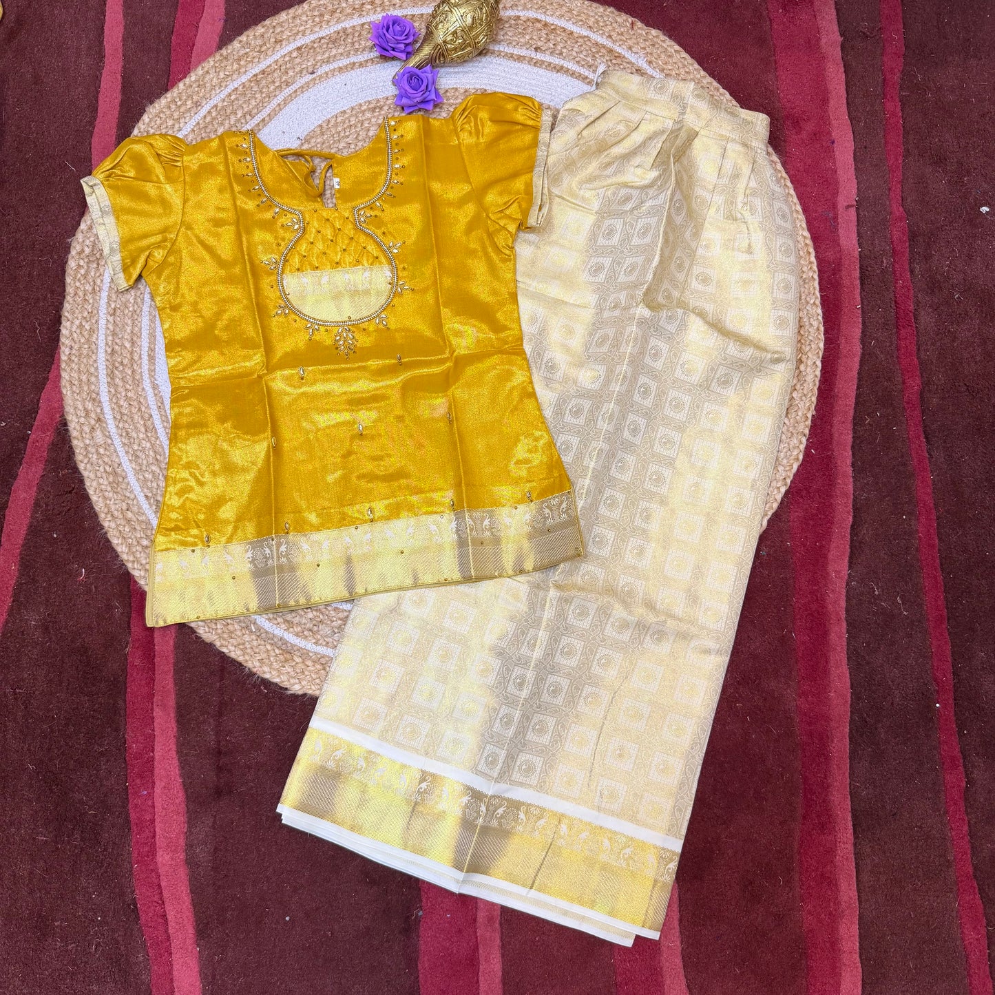 36” Size 10 Indian Lehenga Pattu Pavadai Sattai Skirt Top G10
