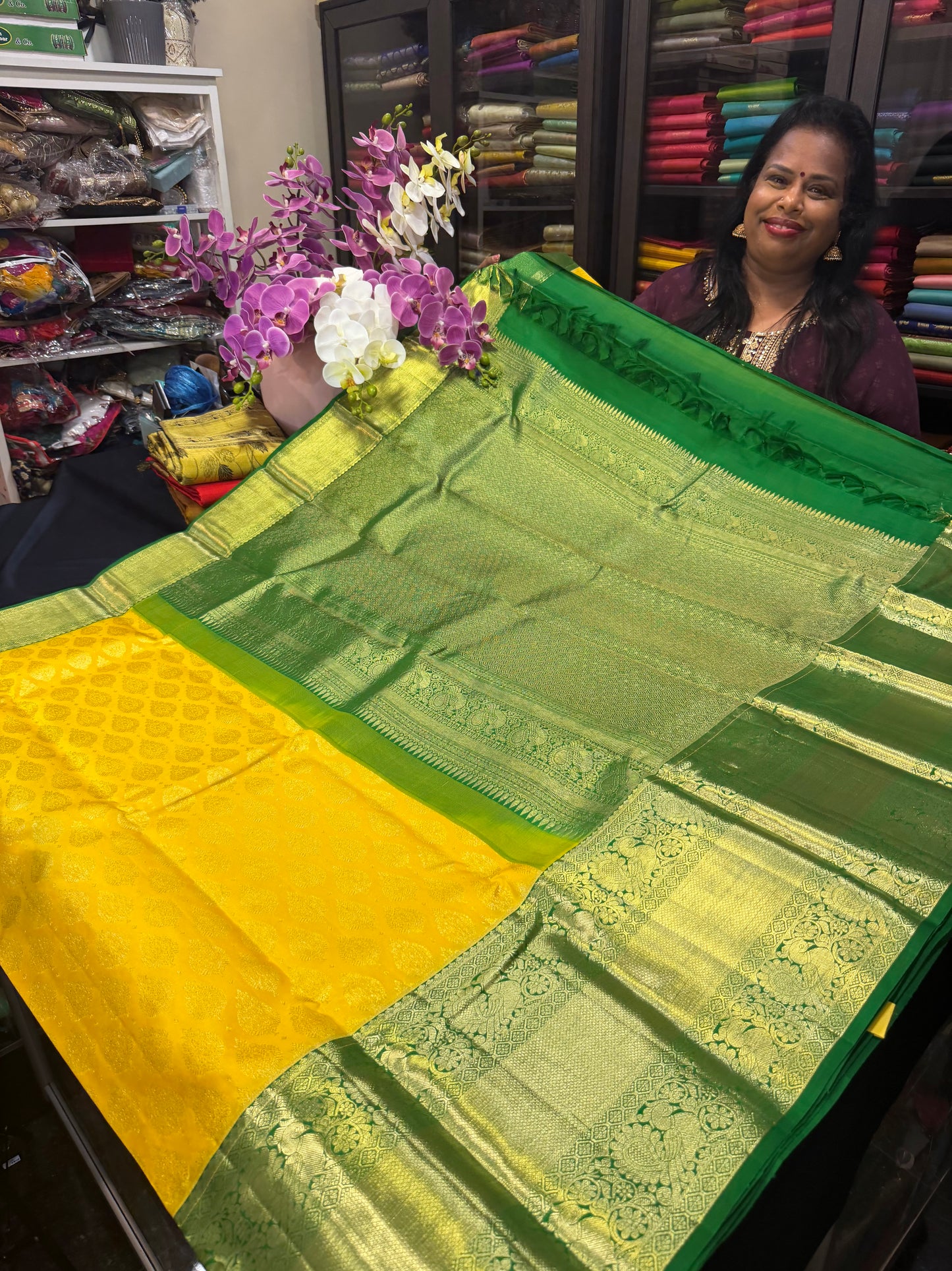 Korvai Kanchipuram Pure Silk Saree Bridal Kanjivaram Sari SPK240