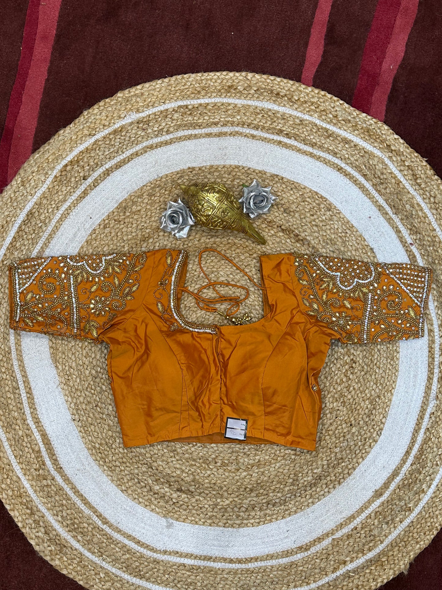 34” XSmall Aari Worked Sari Blouse Indian Saree Top Silk B113