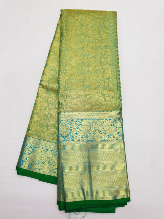 Bridal Tissue Kanchipuram Pure Silk Saree Green Kanjivaram Sari| SPK123