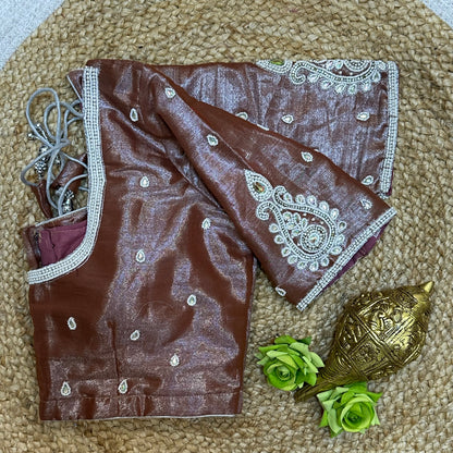 38” M Size 8 Aari Worked Sari Blouse Indian Saree Top Metallic Pink B290