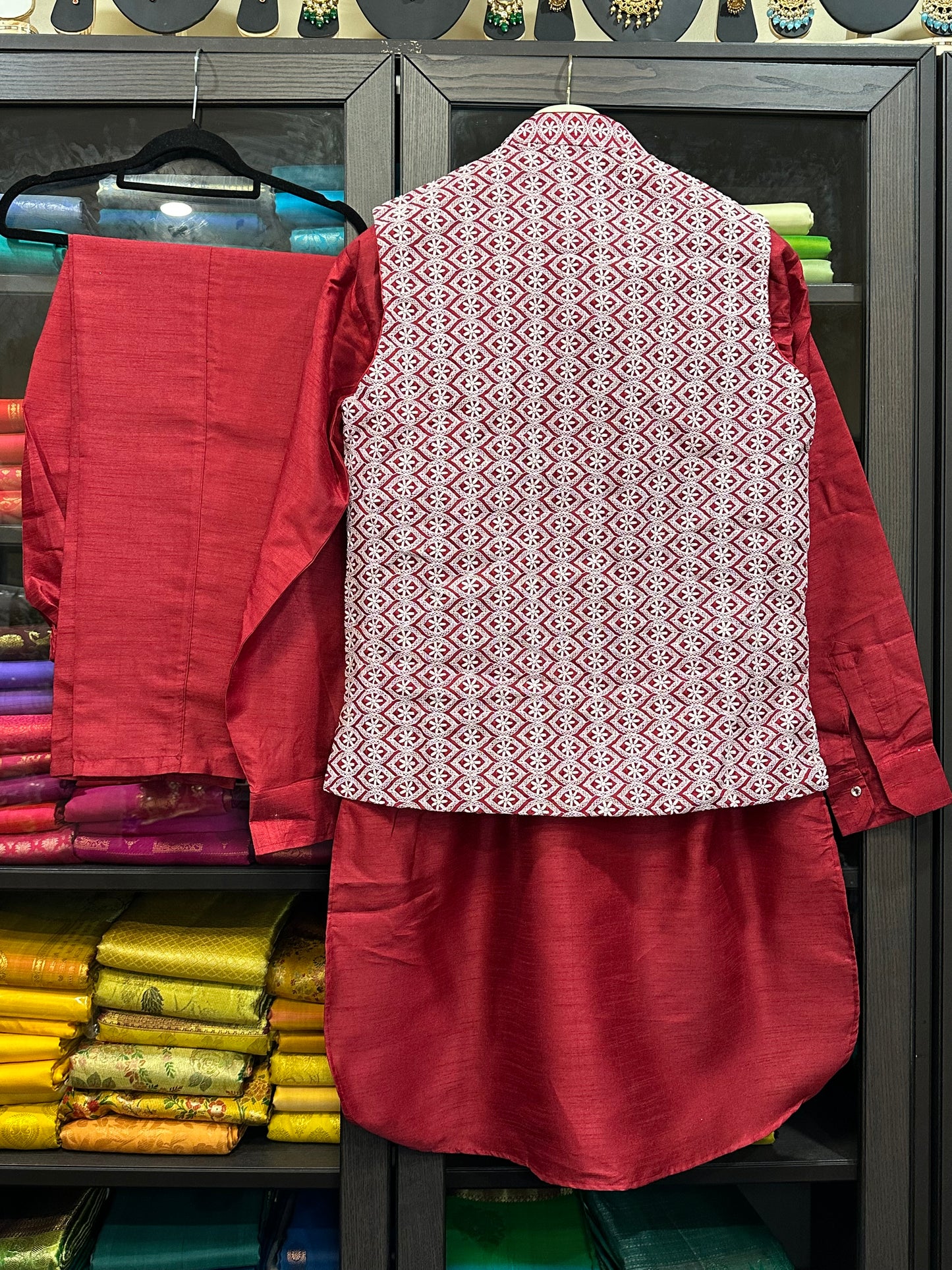 40” Large size Men’s Kurta Indian Maroon Sherwani Bollywood outfit M8