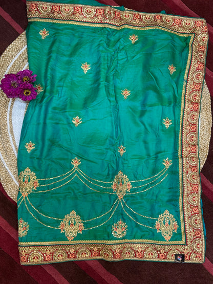 Green  Fancy Party wear Sari Indian Saree S39
