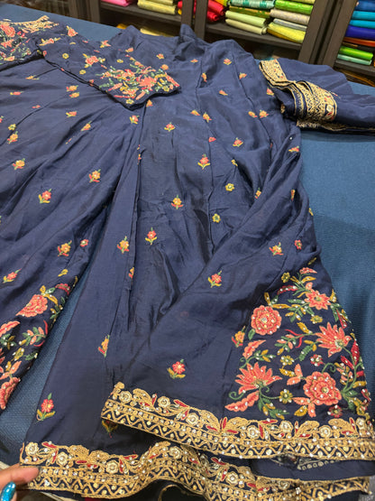 Indian Pakistani Outfit Shararas Salwar  Bollywood stylish Diwali Suit Size 44” Blue Y2