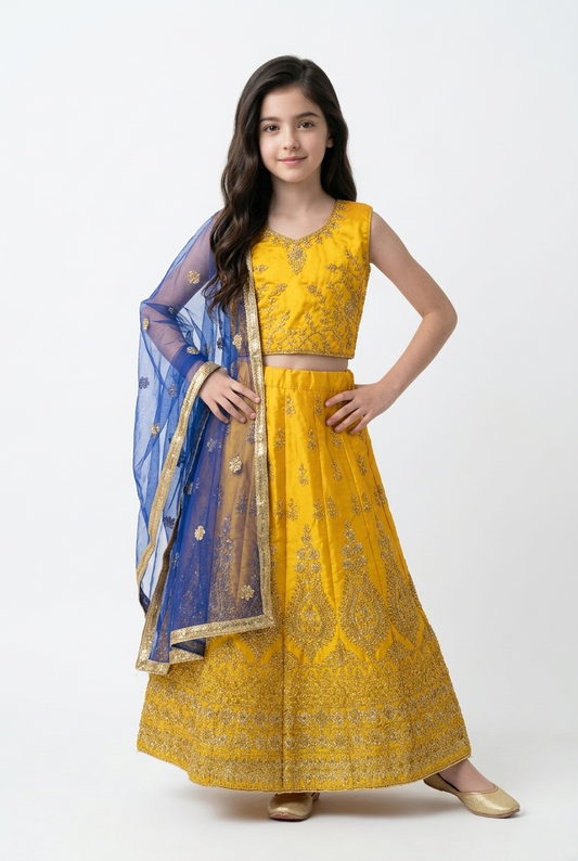 32” Size 8 to 9 Indian Lehenga Yellow Pavadai Sattai Skirt Top G70 Col 2