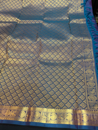 Bridal Blue Kanchipuram Pure Silk Saree Kanjivaram Sari SPK463