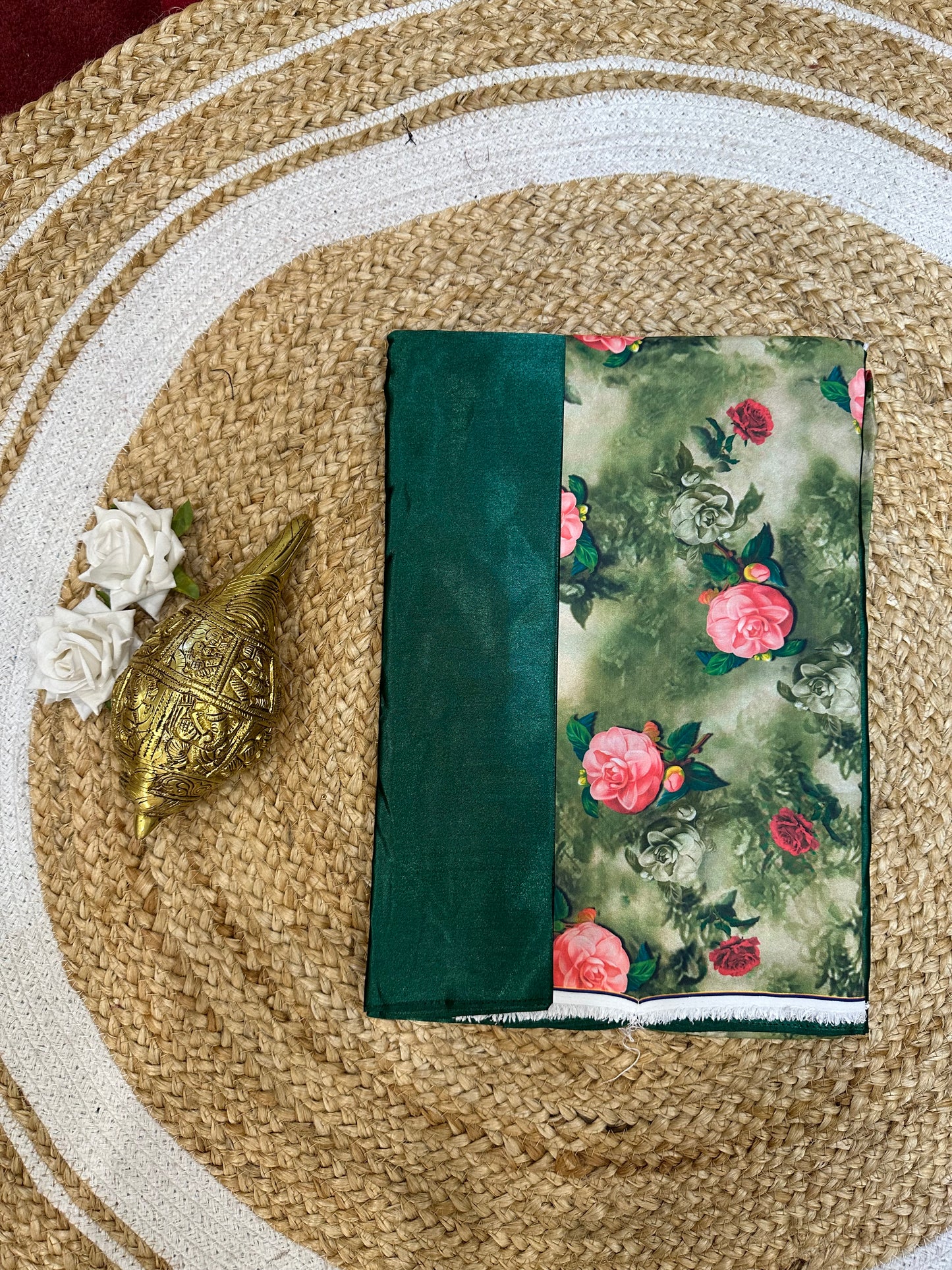 Fancy Party wear Satin Sari Indian Casual Green Saree S96