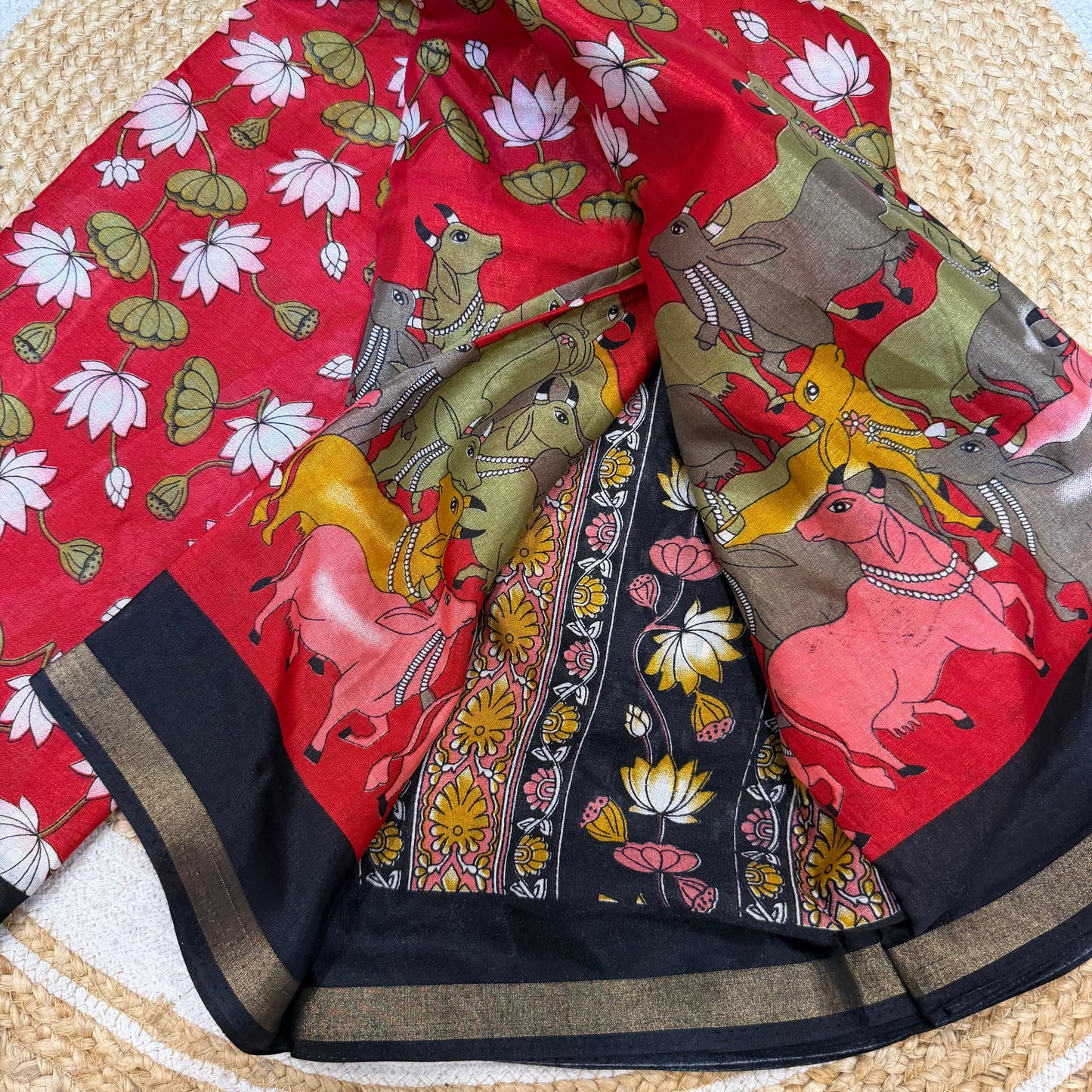 Red Indian Casual wear Saree Kalamkari Printed Sari S143