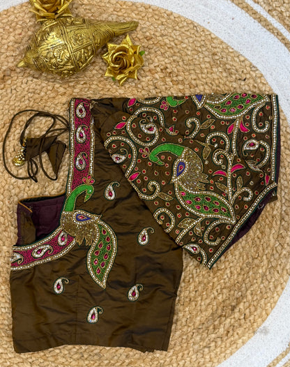 42” XL Size 12 size Aari Worked Sari Blouse Indian Saree Top Brown B162