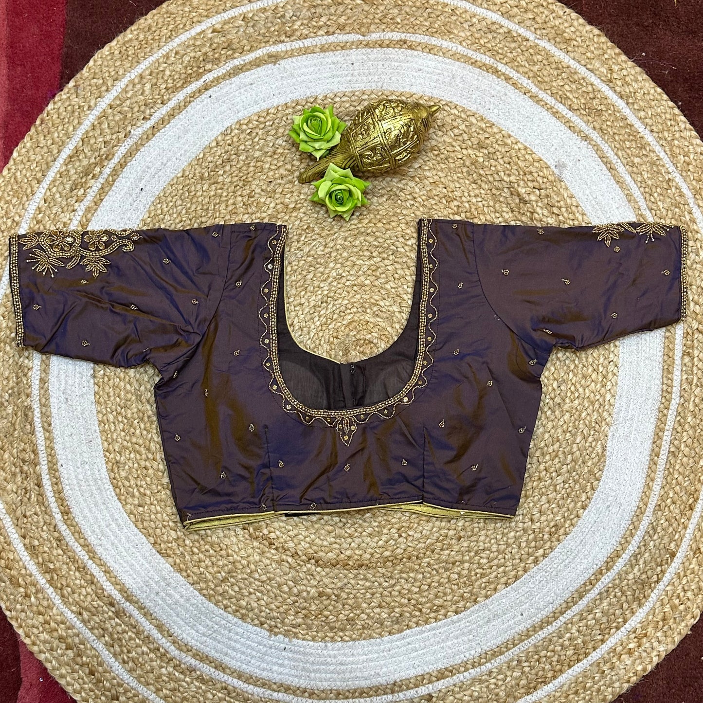 38” M Size 8 Aari Sari Blouse Indian Saree Top Metallic Purple B303