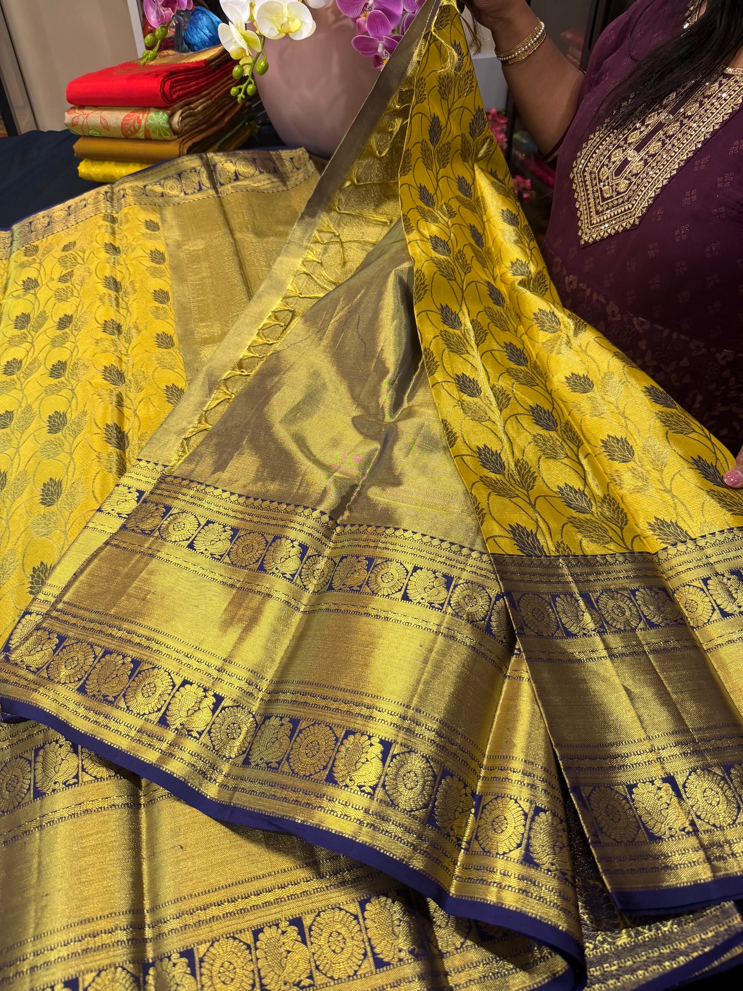 Kanchipuram Pure Silk Saree Bridal Tissue Kanjivaram Sari SPK240