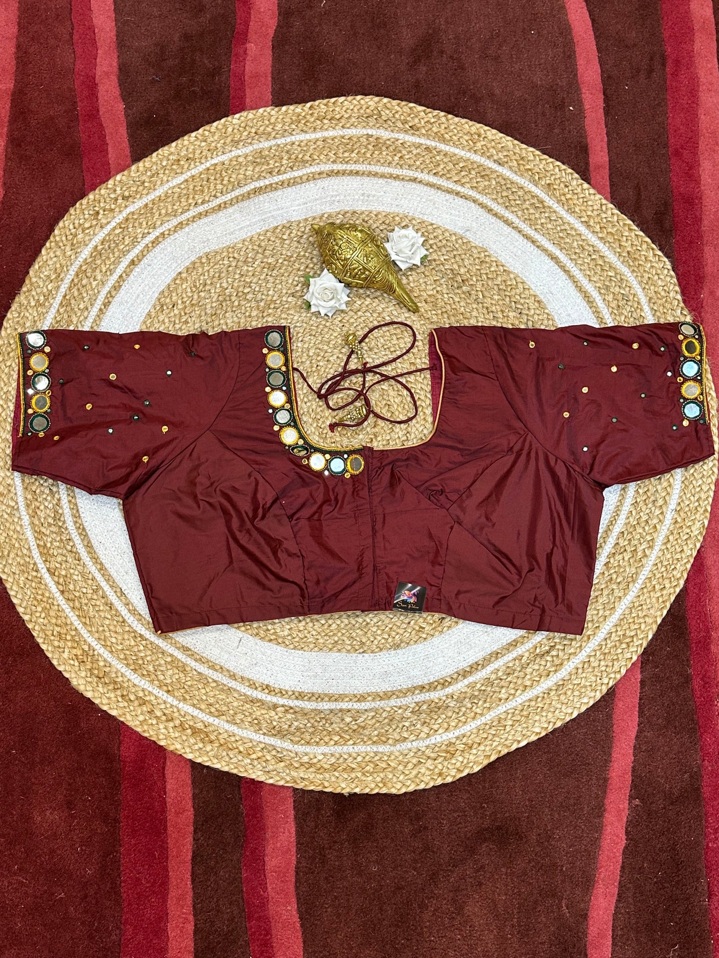 50” Size 20 Aari Worked Sari Blouse Indian Saree Top Silk Maroon B55