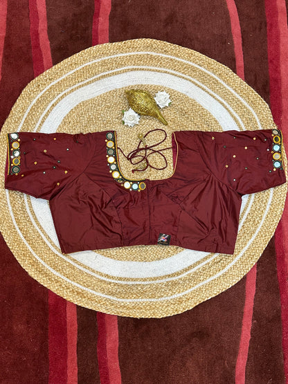 50” Size 20 Aari Worked Sari Blouse Indian Saree Top Silk Maroon B55