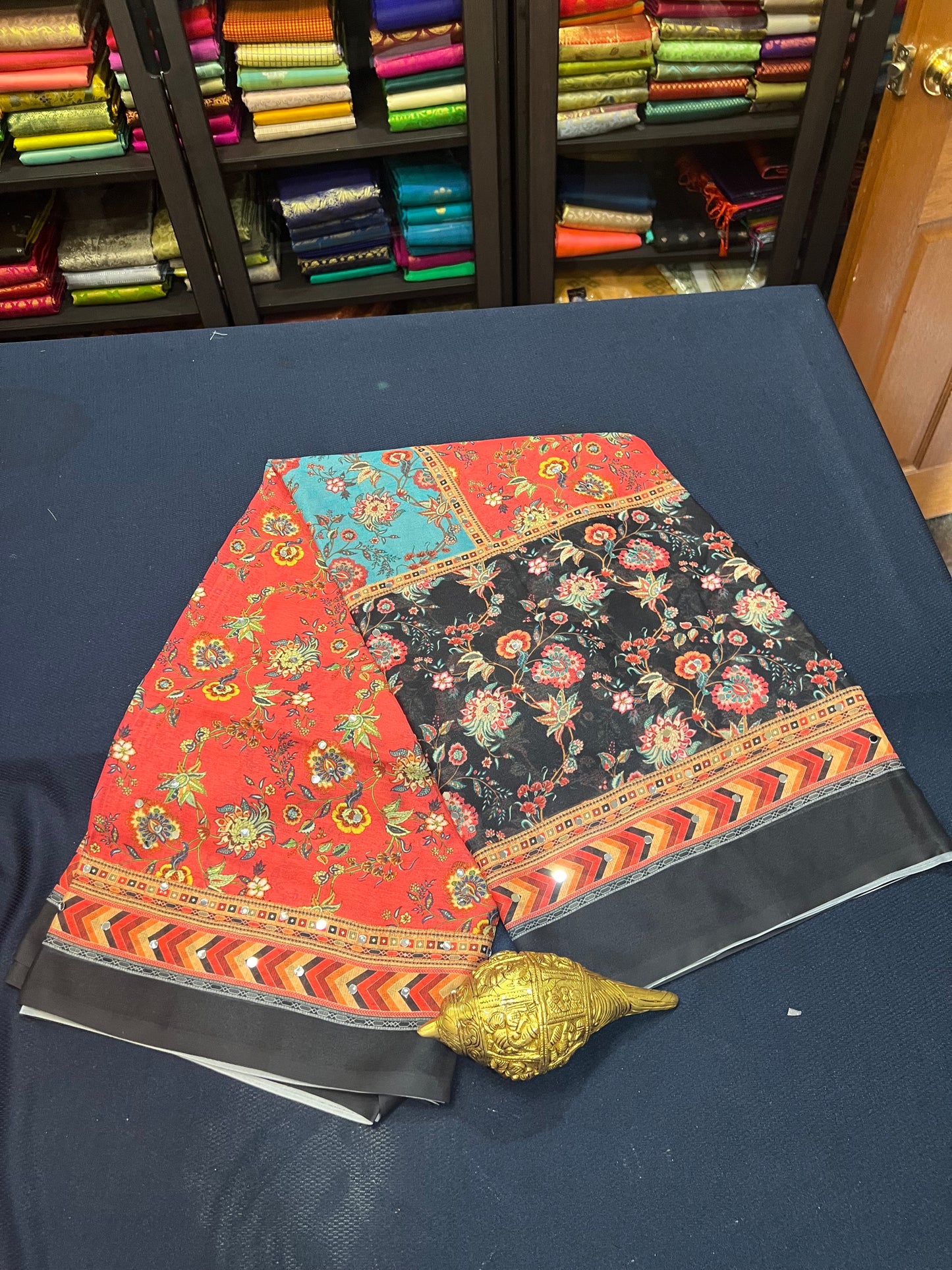 Black Multi Mirror Worked Masakali Sari Indian Fancy Saree C3